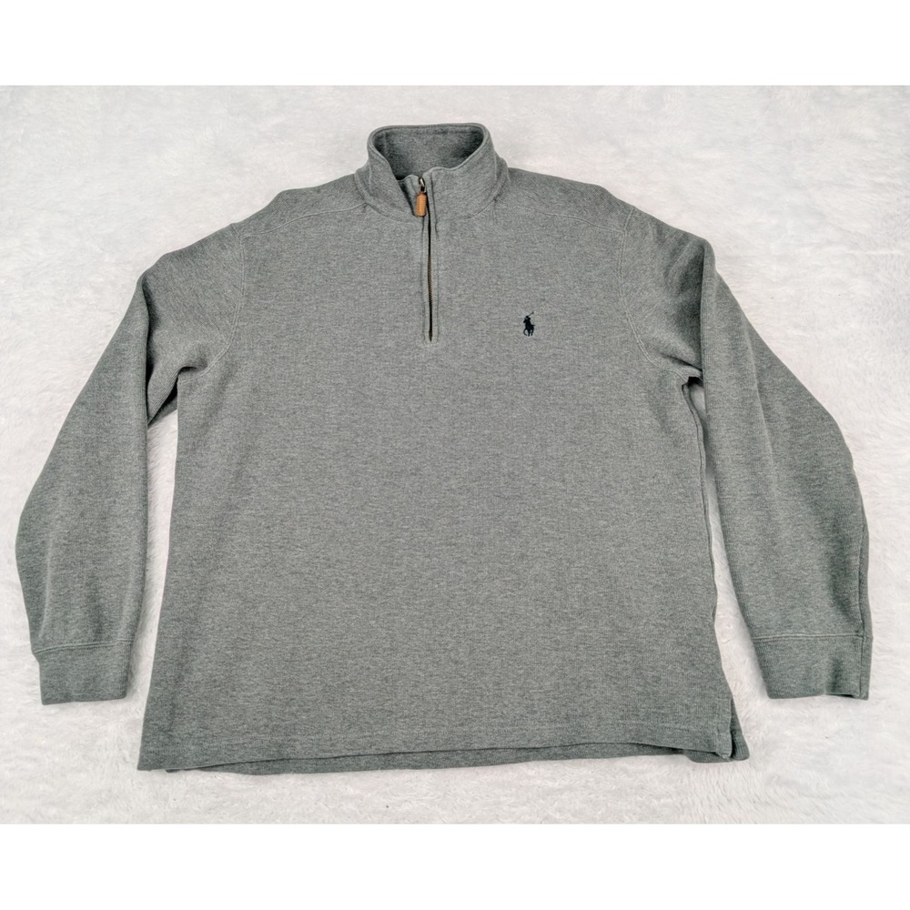 Polo Ralph Lauren 1/4 Zip Sweater Men's L Gray Cotton Knit Pullover *Hole